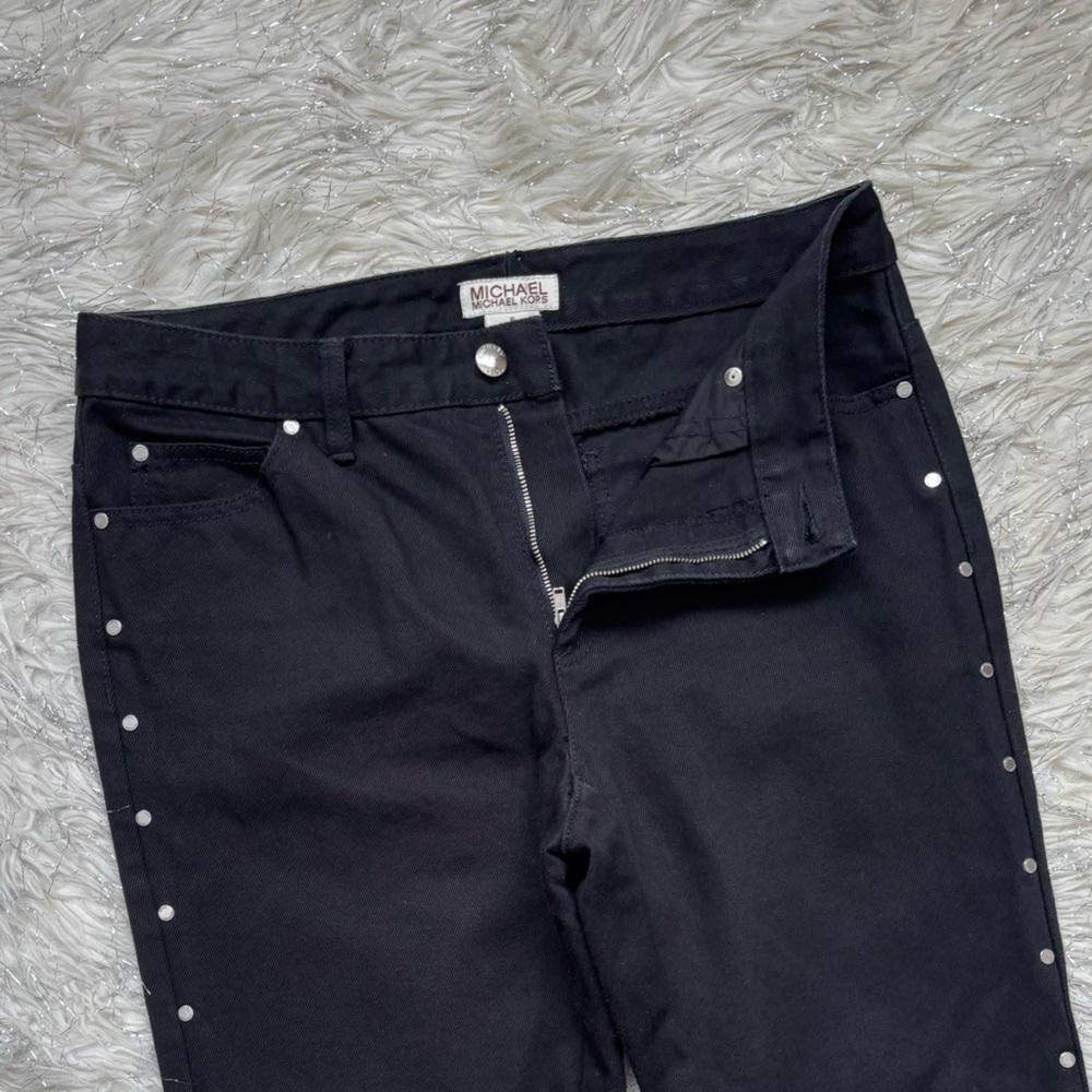 Michael Michael Kors Black Women’s Flare Stud Side Button pants Jeans Size 6 - Picture 9 of 16